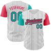 Custom White Black Pinstripe Aqua-Neon Pink Authentic Two Tone Baseball Jersey