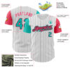 Custom White Black Pinstripe Aqua-Neon Pink Authentic Two Tone Baseball Jersey