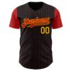 Custom Black Red Pinstripe Gold Authentic Two Tone Baseball Jersey