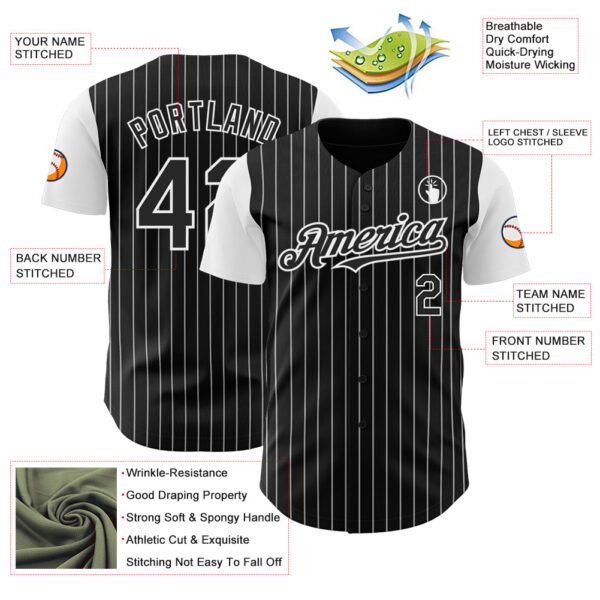 Custom Black White Pinstripe White Authentic Two Tone Baseball Jersey