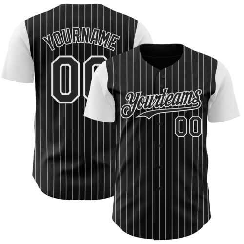 Custom Black White Pinstripe White Authentic Two Tone Baseball Jersey
