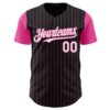 Custom Black Pink Pinstripe White Authentic Two Tone Baseball Jersey