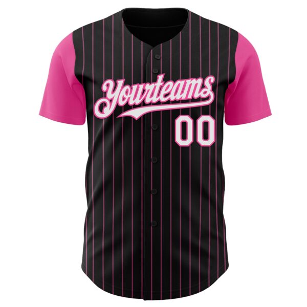 Custom Black Pink Pinstripe White Authentic Two Tone Baseball Jersey