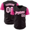 Custom Black Pink Pinstripe White Authentic Two Tone Baseball Jersey