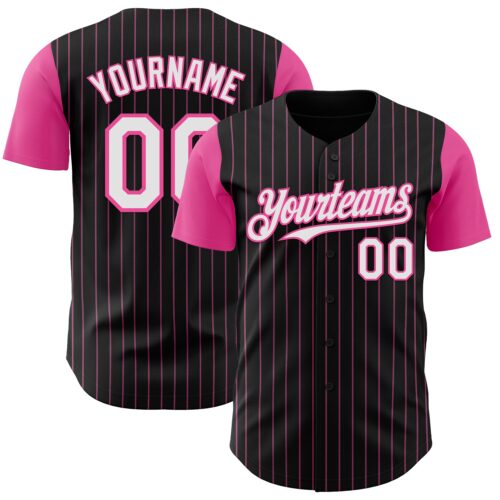 Custom Black Pink Pinstripe White Authentic Two Tone Baseball Jersey