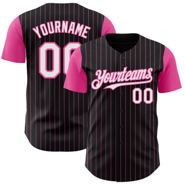 Custom Black Pink Pinstripe White Authentic Two Tone Baseball Jersey