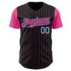Custom Black Pink Pinstripe Light Blue Authentic Two Tone Baseball Jersey