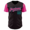 Custom Black Pink Pinstripe Teal Authentic Two Tone Baseball Jersey