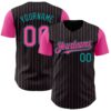 Custom Black Pink Pinstripe Teal Authentic Two Tone Baseball Jersey