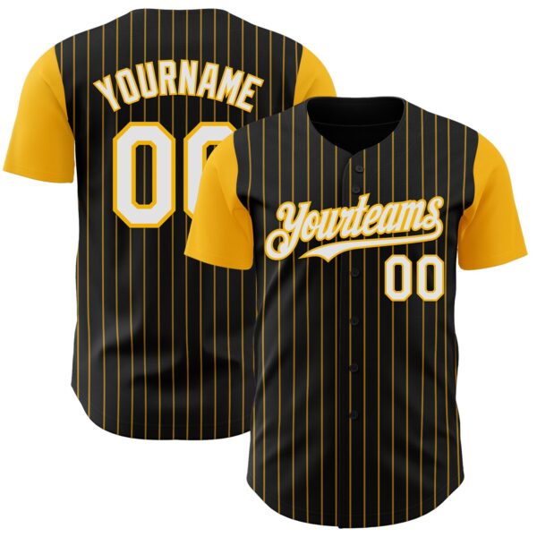 Custom Black Gold Pinstripe White Authentic Two Tone Baseball Jersey