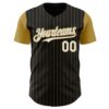 Custom Black Old Gold Pinstripe White Authentic Two Tone Baseball Jersey