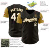 Custom Black Old Gold Pinstripe White Authentic Two Tone Baseball Jersey