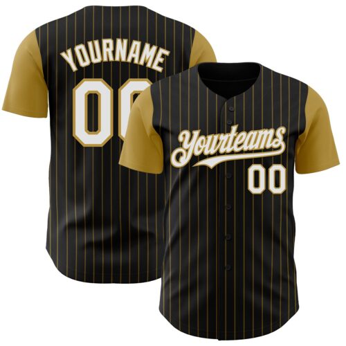 Custom Black Old Gold Pinstripe White Authentic Two Tone Baseball Jersey