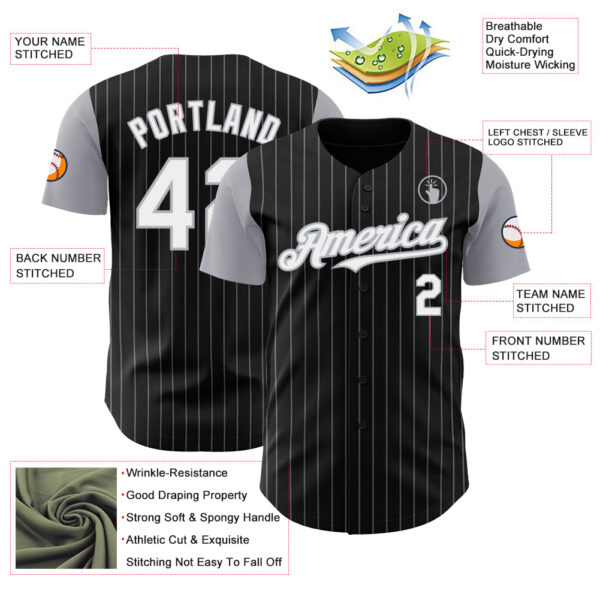Custom Black Gray Pinstripe White Authentic Two Tone Baseball Jersey