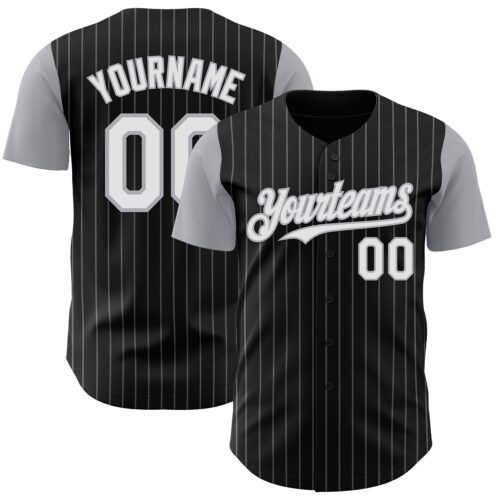 Custom Black Gray Pinstripe White Authentic Two Tone Baseball Jersey