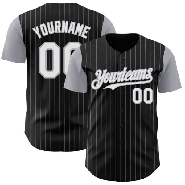 Custom Black Gray Pinstripe White Authentic Two Tone Baseball Jersey