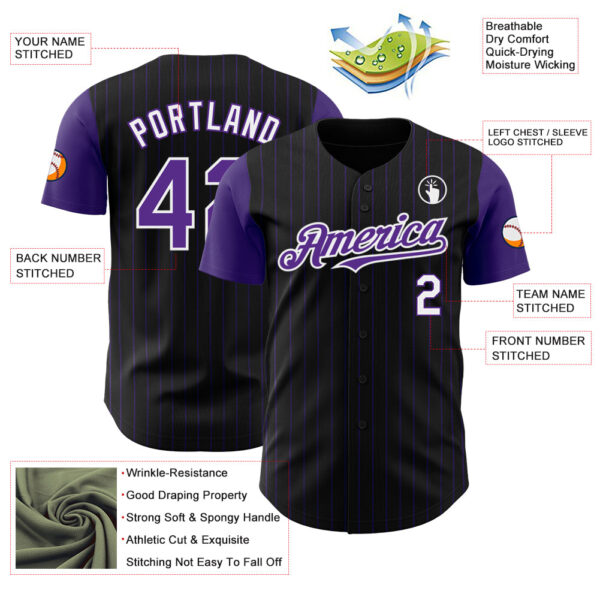 Custom Black Purple Pinstripe White Authentic Two Tone Baseball Jersey