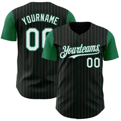 TwoTone1231 Custom Black Kelly Green Pinstripe White Authentic Two Tone Baseball Jersey
