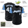 Custom Black Light Blue Pinstripe White Authentic Two Tone Baseball Jersey