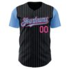 Custom Black Light Blue Pinstripe Pink Authentic Two Tone Baseball Jersey
