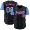 Custom Black Light Blue Pinstripe Pink Authentic Two Tone Baseball Jersey