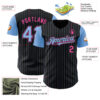 Custom Black Light Blue Pinstripe Pink Authentic Two Tone Baseball Jersey
