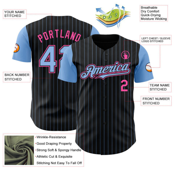 Custom Black Light Blue Pinstripe Pink Authentic Two Tone Baseball Jersey