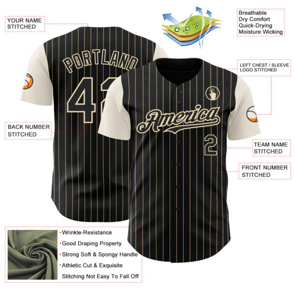 Custom Black Cream Pinstripe Cream Authentic Two Tone Baseball Jersey