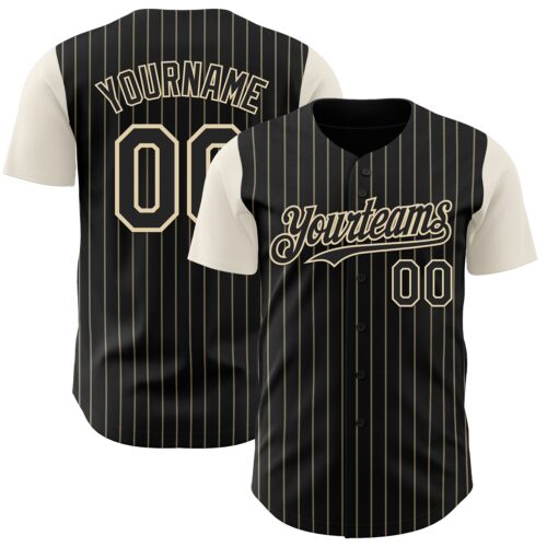 Custom Black Cream Pinstripe Cream Authentic Two Tone Baseball Jersey