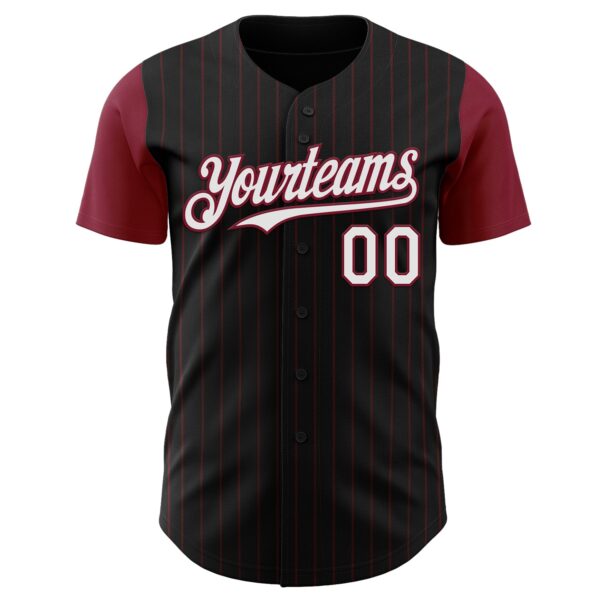Custom Black Crimson Pinstripe White Authentic Two Tone Baseball Jersey
