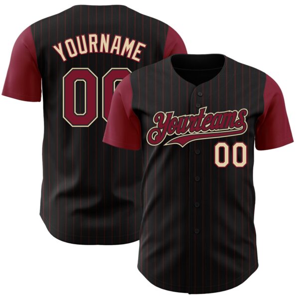 Custom Black Crimson Pinstripe Cream Authentic Two Tone Baseball Jersey