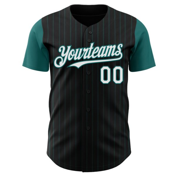 Custom Black Teal Pinstripe White Authentic Two Tone Baseball Jersey