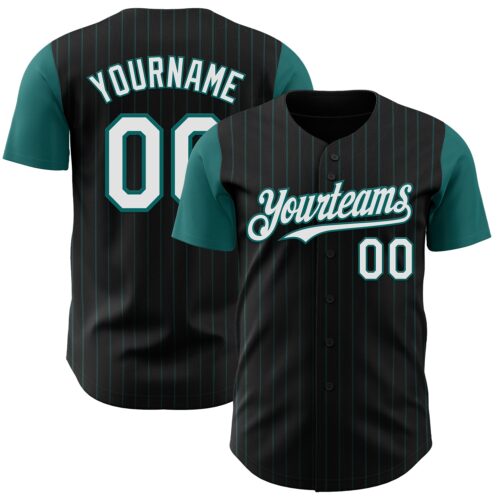 Custom Black Teal Pinstripe White Authentic Two Tone Baseball Jersey