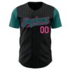 Custom Black Teal Pinstripe Pink Authentic Two Tone Baseball Jersey