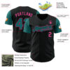 Custom Black Teal Pinstripe Pink Authentic Two Tone Baseball Jersey