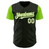 Custom Black Neon Green Pinstripe White Authentic Two Tone Baseball Jersey