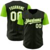 Custom Black Neon Green Pinstripe White Authentic Two Tone Baseball Jersey