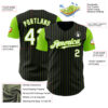 Custom Black Neon Green Pinstripe White Authentic Two Tone Baseball Jersey
