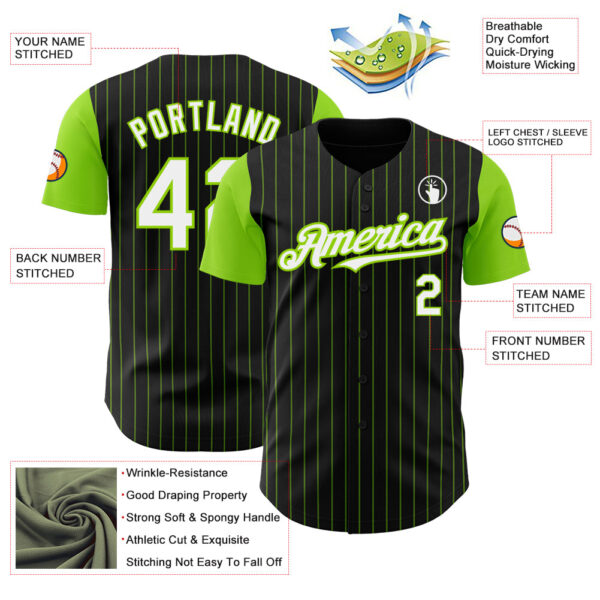 Custom Black Neon Green Pinstripe White Authentic Two Tone Baseball Jersey