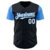 Custom Black Electric Blue Pinstripe White Authentic Two Tone Baseball Jersey