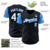 Custom Black Electric Blue Pinstripe White Authentic Two Tone Baseball Jersey