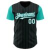 Custom Black Aqua Pinstripe White Authentic Two Tone Baseball Jersey