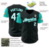 Custom Black Aqua Pinstripe White Authentic Two Tone Baseball Jersey