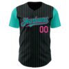 Custom Black Aqua Pinstripe Pink Authentic Two Tone Baseball Jersey