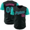Custom Black Aqua Pinstripe Pink Authentic Two Tone Baseball Jersey