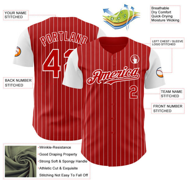 Custom Red White Pinstripe White Authentic Two Tone Baseball Jersey