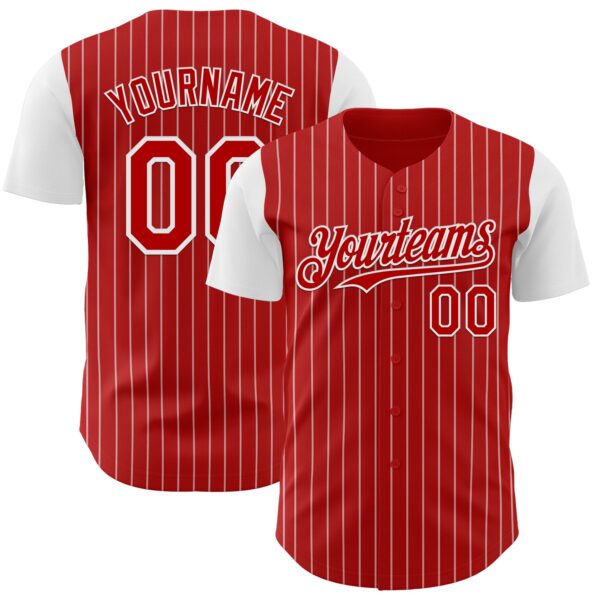 Custom Red White Pinstripe White Authentic Two Tone Baseball Jersey