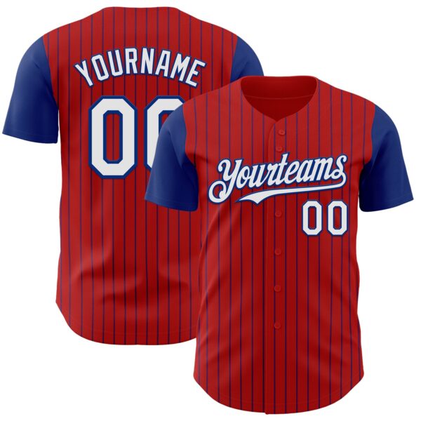 Custom Red Royal Pinstripe White Authentic Two Tone Baseball Jersey