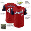 Custom Red Navy Pinstripe White Authentic Two Tone Baseball Jersey