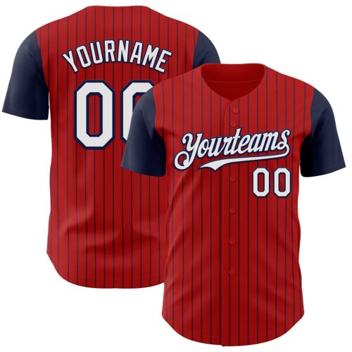 Custom Red Navy Pinstripe White Authentic Two Tone Baseball Jersey